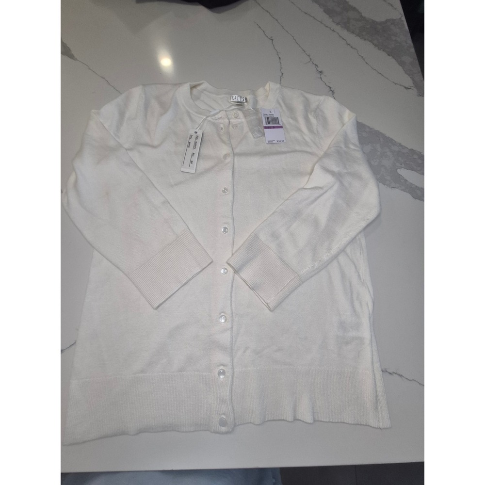 Spense Women White Button Front Cardigan‎ Sweater 3/4 Sleeve BJ53473 Size S NEW